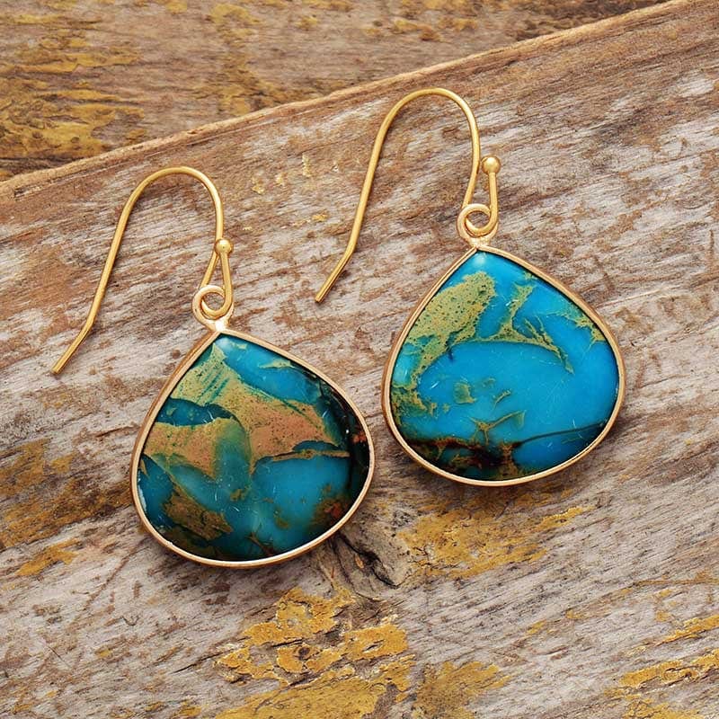 18K Gold-Plated Natural Stone Earrings - Trendsi