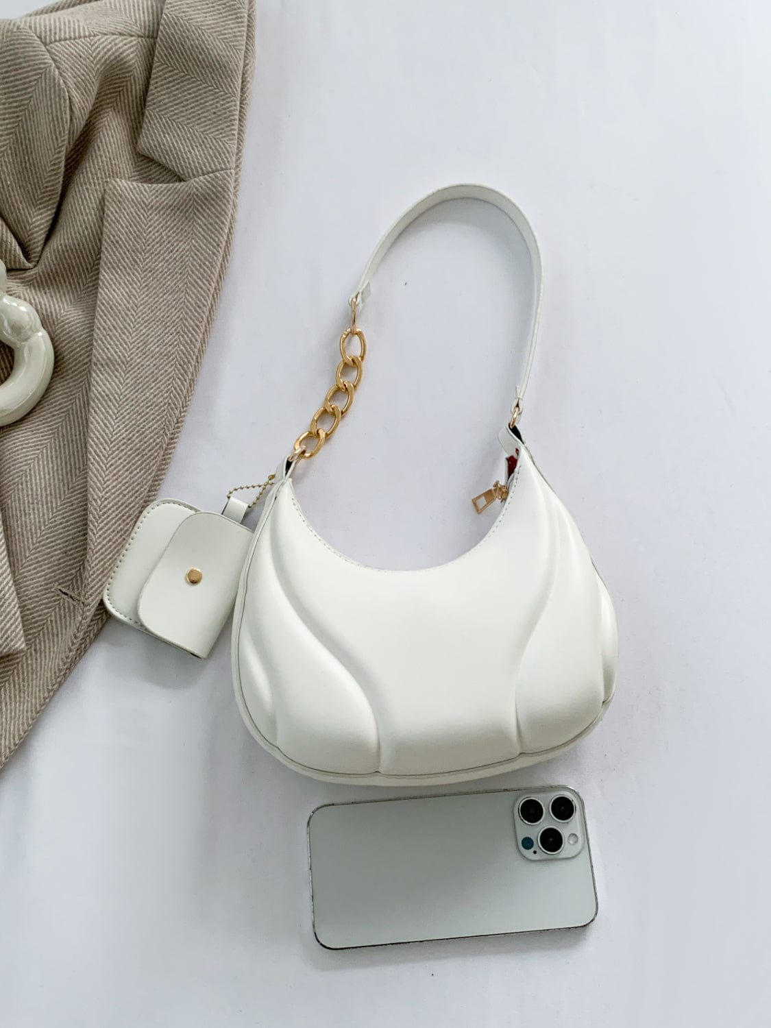 PU Leather Shoulder Bag with EarPods Bag - Trendsi