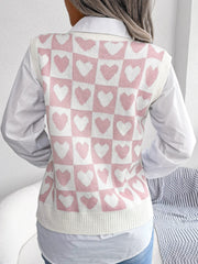 Heart V-Neck Sweater Vest - Trendsi