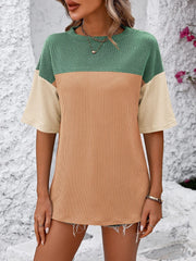 Color Block Round Neck Half Sleeve T-Shirt - Trendsi