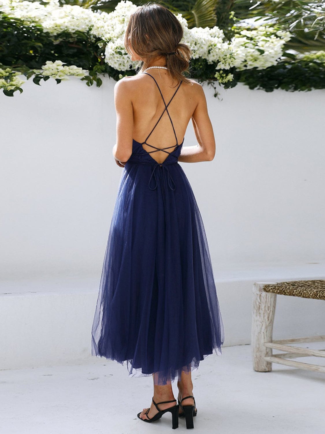 Backless Crisscross Sleeveless Midi Dress - Trendsi