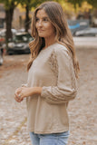 Waffle-Knit Round Neck Long Sleeve Blouse - Flyclothing LLC