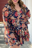 Plus Size Smocked Printed Long Sleeve Dress - Flyclothing LLC