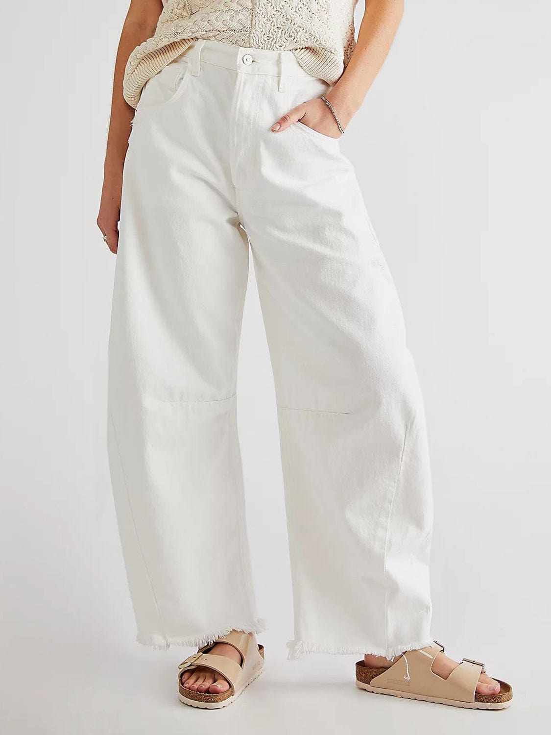 Raw Hem Wide Leg Jeans with Pockets - Trendsi