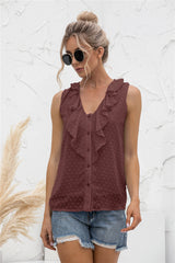 Swiss Dot Ruffled Wide Strap Tank Trendsi