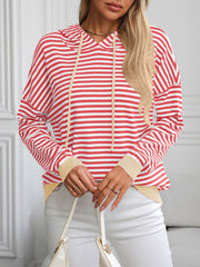 Mandy Striped Long Sleeve Hooded Knit Top - Trendsi