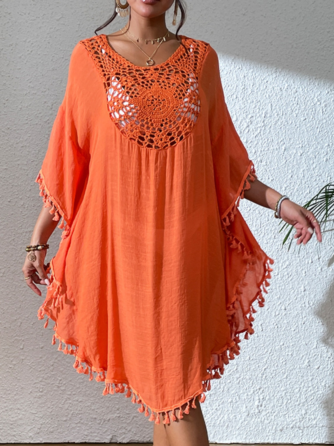 Tassel Cutout Scoop Neck Cover-Up Dress - Flyclothing LLC