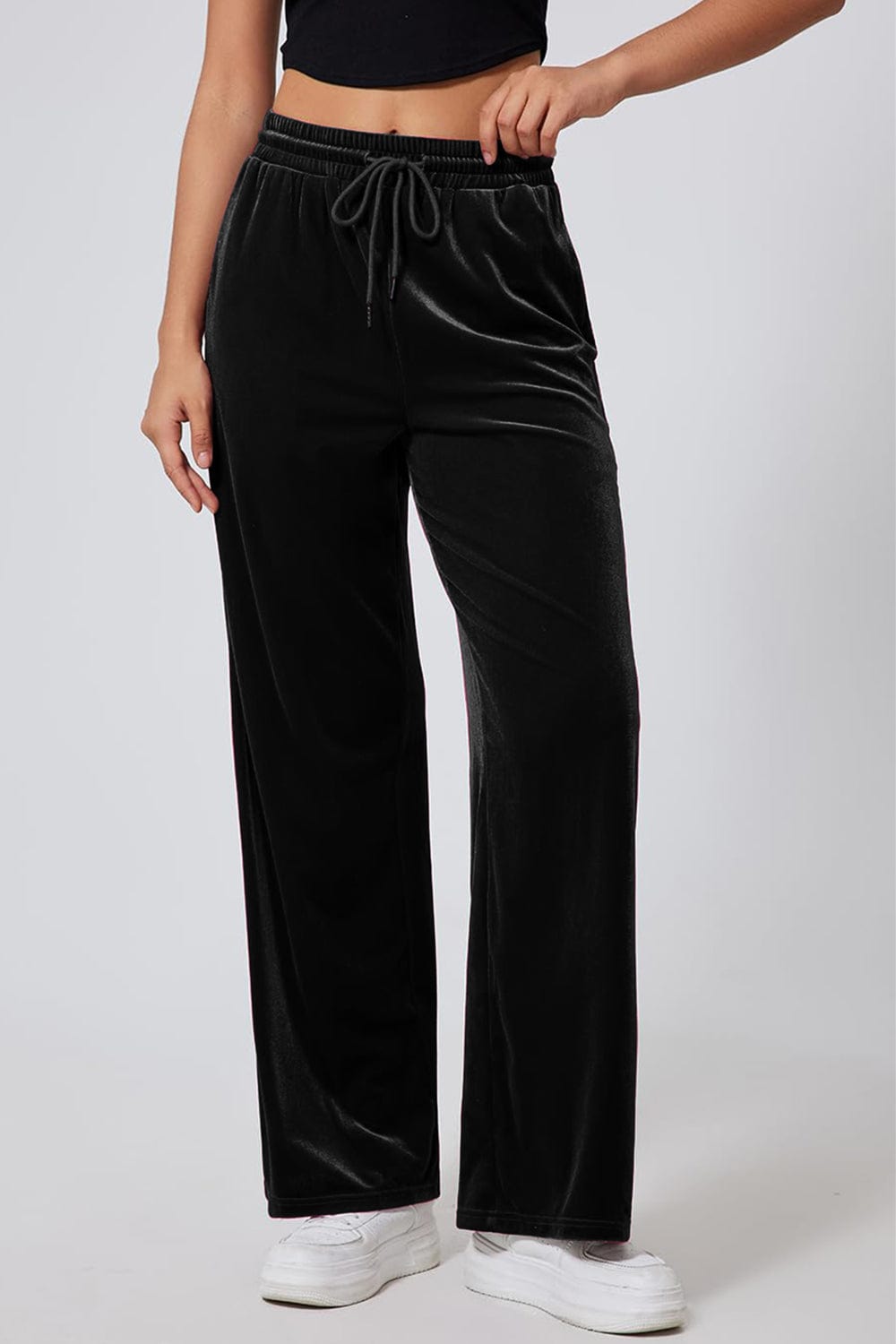 Drawstring Elastic Waist Straight Leg Pants - Trendsi