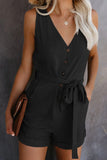 Full Size Tied V-Neck Sleeveless Romper with Pockets - Trendsi