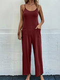 Pocketed Spaghetti Strap Wide Leg Jumpsuit - Flyclothing LLC