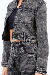 American Bazi Overdyed Bleached Zip Up Cropped Jacket - Trendsi