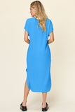 Double Take Full Size Round Neck Short Sleeve Slit Dress - Flyclothing LLC