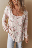 Printed Square Neck Long Sleeve Blouse