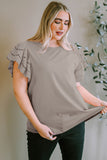 Plus Size Eyelet Round Neck Short Sleeve Blouse - Flyclothing LLC