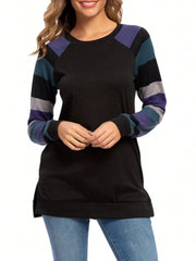 Color Block Round Neck Long Sleeve T-Shirt - Trendsi