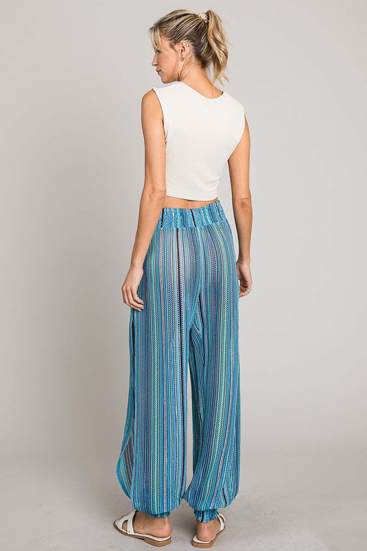 Cotton Bleu by Nu Label Striped Smocked Cover Up Pants - Trendsi