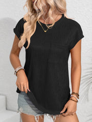 Round Neck Cap Sleeve Blouse Trendsi