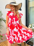 Printed Notched Cap Sleeve Dress Trendsi