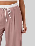 Contrast Waistband Drawstring Wide Leg Pants - Trendsi