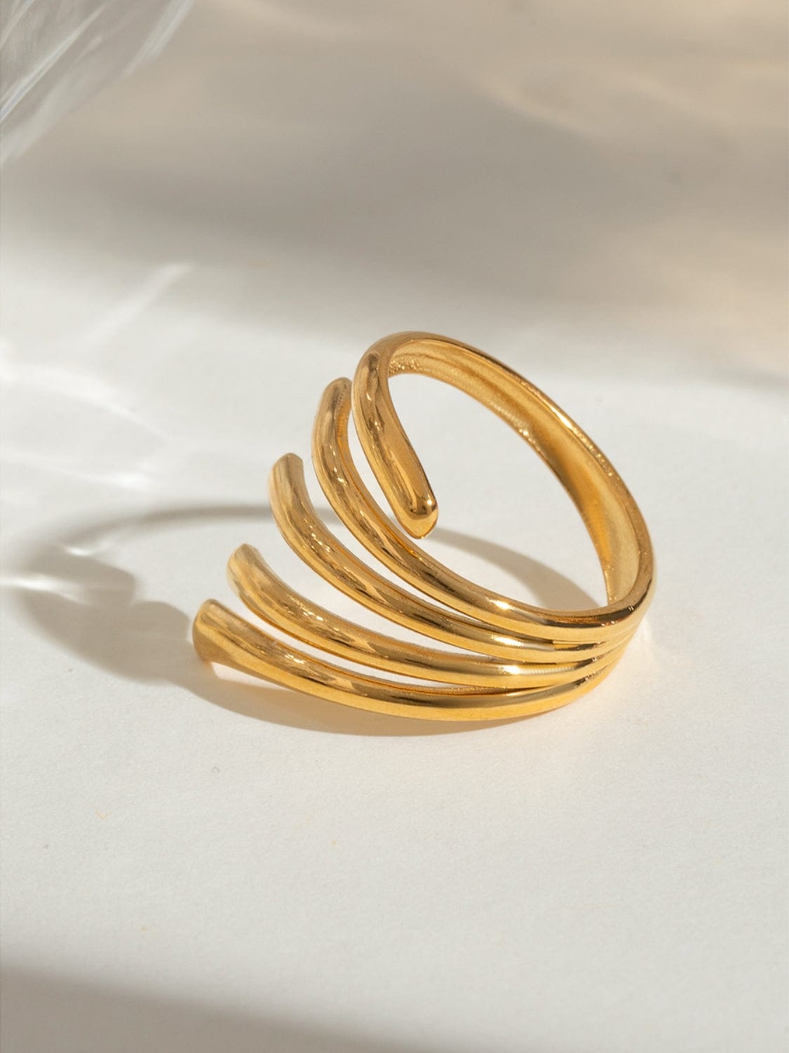 18K Gold-Plated Stainless Steel Irregular Lines Open Ring - Trendsi