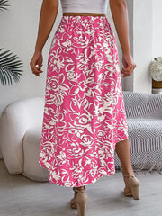 High-Low Printed High Waist Skirt Trendsi