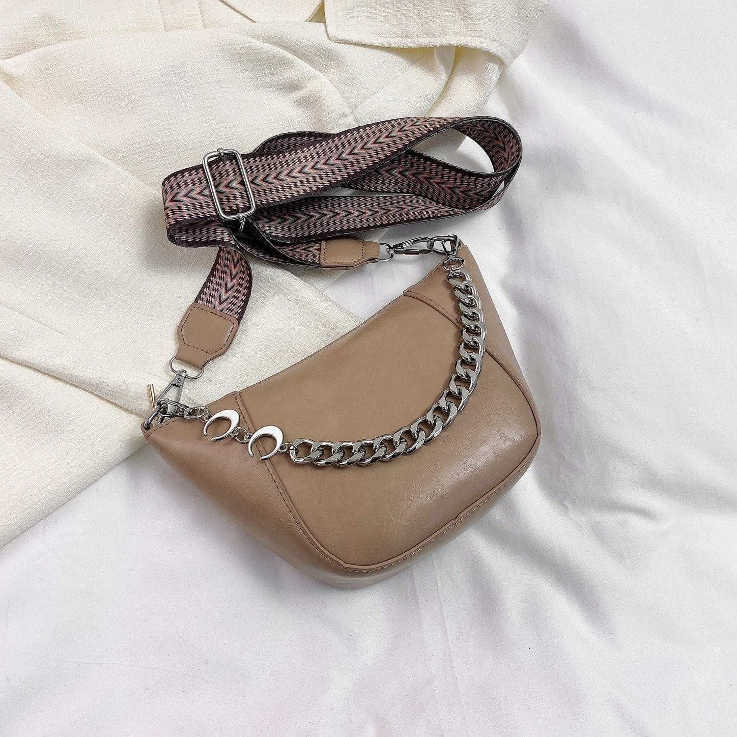 PU Leather Chain Trim Crossbody Bag - Trendsi