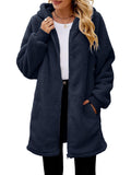 Fuzzy Pocketed Zip Up Long Sleeve Hooded Jacket