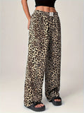 Leopard Wide Leg Pants with Pockets - Trendsi