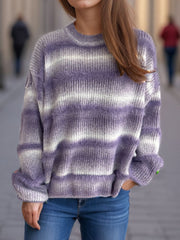 Gradient Round Neck Dropped Shoulder Sweater - Trendsi