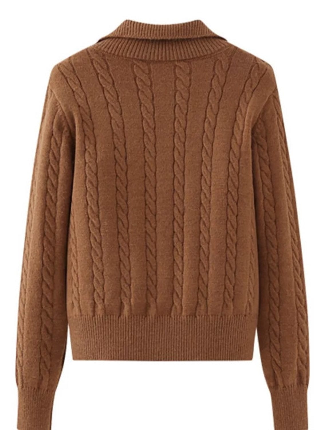 Cable-Knit Half Zip Long Sleeve Sweater - Trendsi