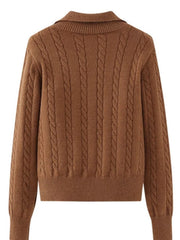 Cable-Knit Half Zip Long Sleeve Sweater - Trendsi