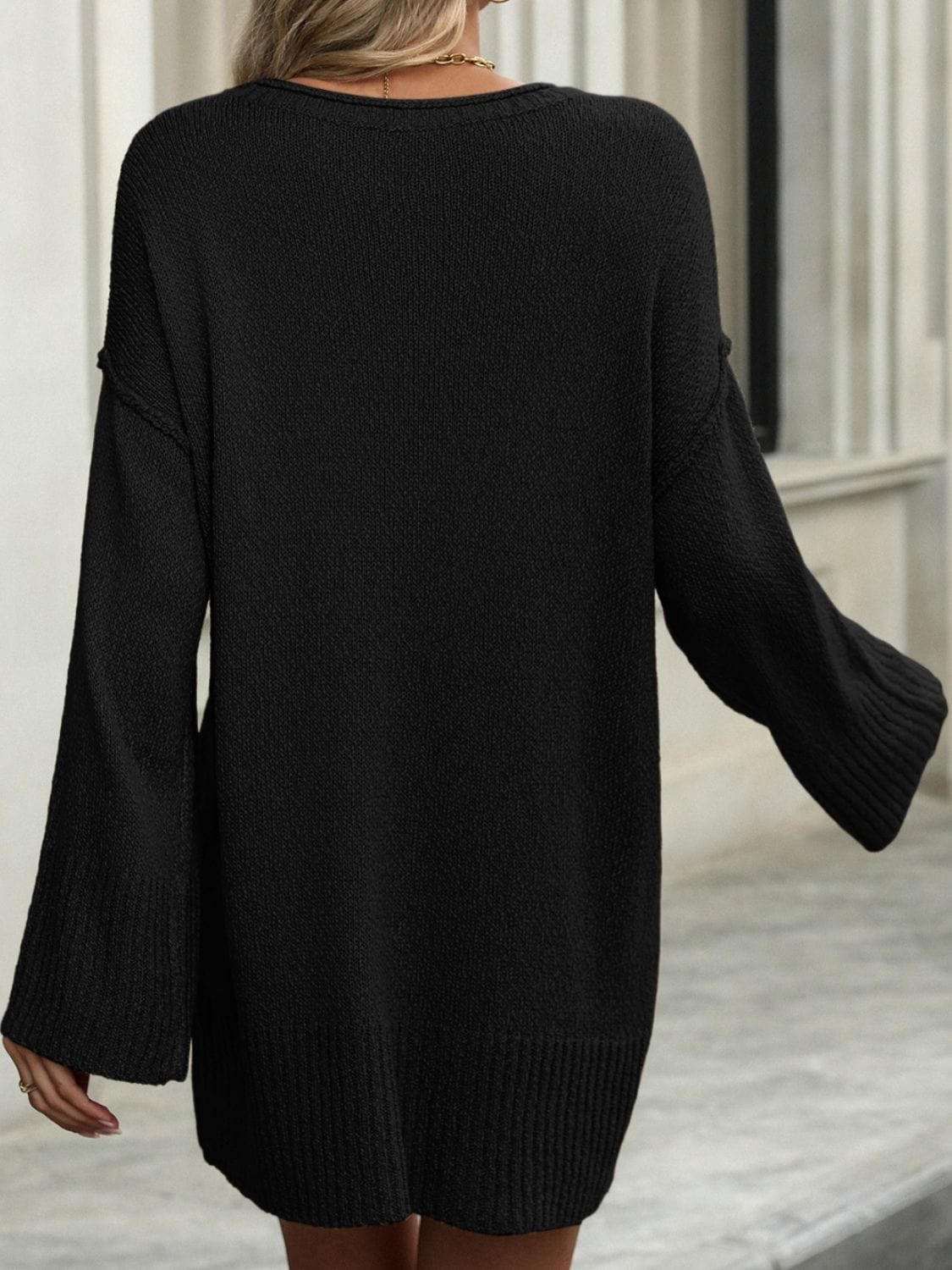 Round Neck Dropped Shoulder Sweater - Trendsi