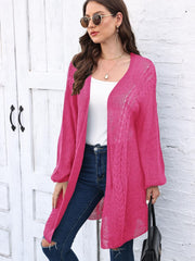 Cable-Knit Open Front Long Sleeve Cardigan - Trendsi