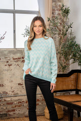 Sew In Love Full Size Wave Stripe Contrast Long Sleeve Sweater - Trendsi