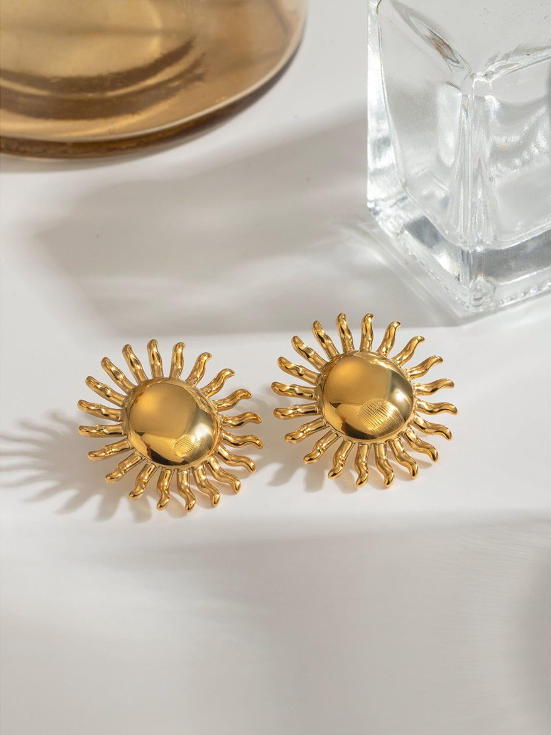 18K Gold-Plated Stainless Steel Sun Stud Earrings - Trendsi