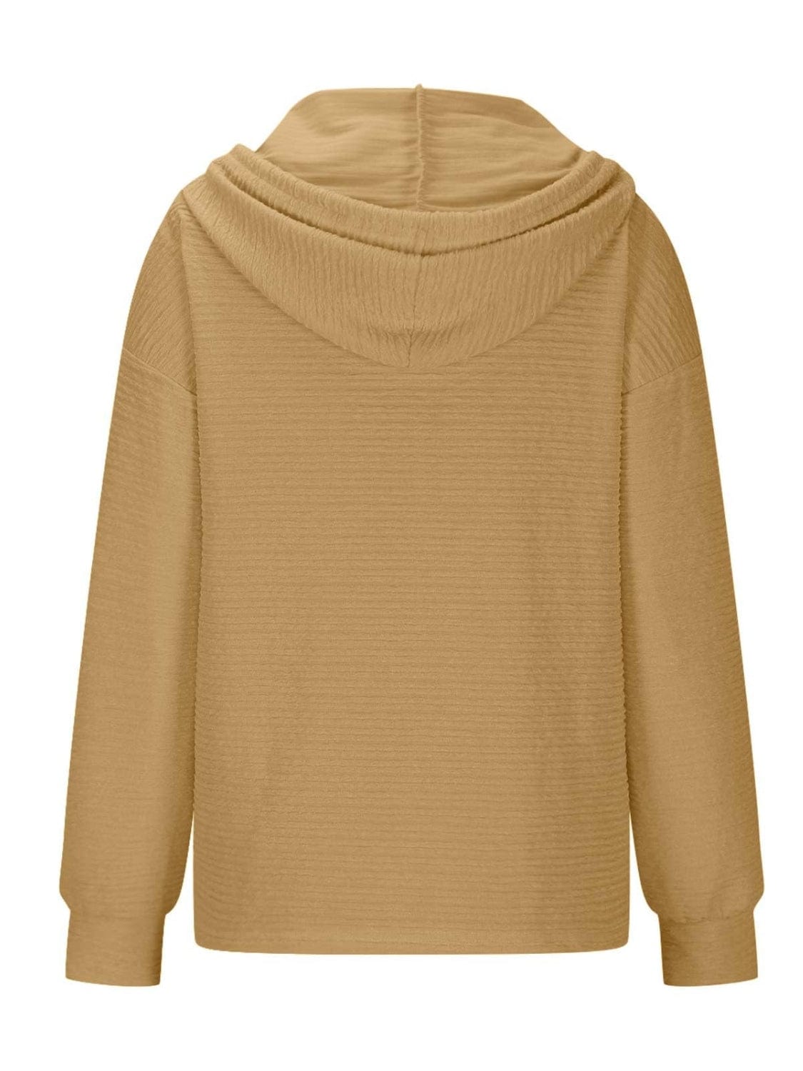 Drawstring Quarter Button Long Sleeve Hoodie - Trendsi