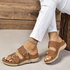 PU Leather Open Toe Buckle Sandals - Trendsi