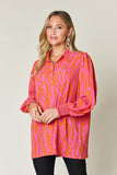 Double Take Full Size Printed Smocked Long Sleeve Blouse - Flyclothing LLC