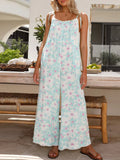 Printed Wide Leg Jumpsuit with Pockets - Flyclothing LLC