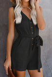 Full Size Tied V-Neck Sleeveless Romper with Pockets - Trendsi