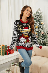 Christmas Pattern Round Neck Long Sleeve Sweater - Trendsi