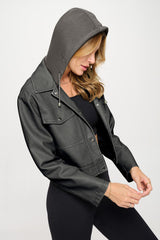 Coalition LA Snap Down Cropped Hooded Jacket - Trendsi