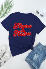 Letter Round Neck Short Sleeve T-Shirt Trendsi