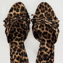 Bow Leopard Kitten Heel Sandals - Trendsi