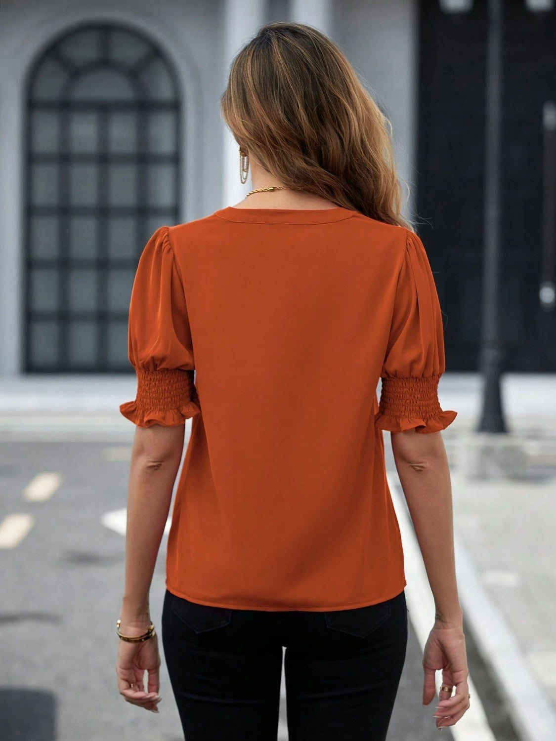 Notched Short Sleeve Blouse Trendsi