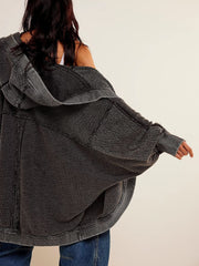 Exposed Seam Open Front Batwing Sleeve Hooded Cardigan - Trendsi