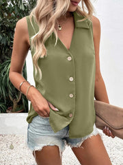 Full Size Johnny Collar Button Up Tank Trendsi