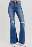 RISEN Full Size High Rise Distressed Raw Hem Flare Jeans - Trendsi