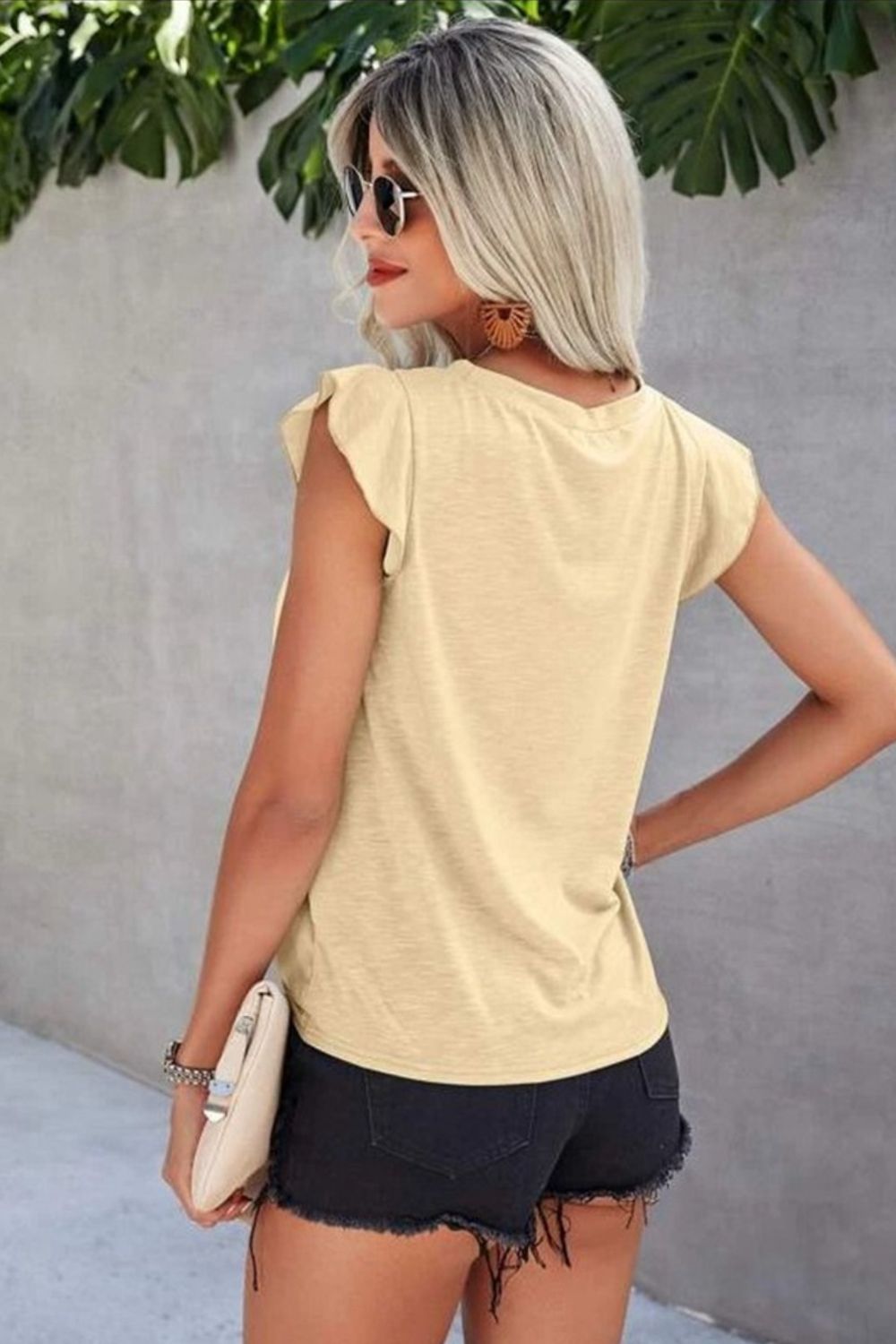 Ruffled Round Neck Cap Sleeve T-Shirt - Flyclothing LLC