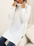 Slit Turtleneck Long Sleeve Sweater